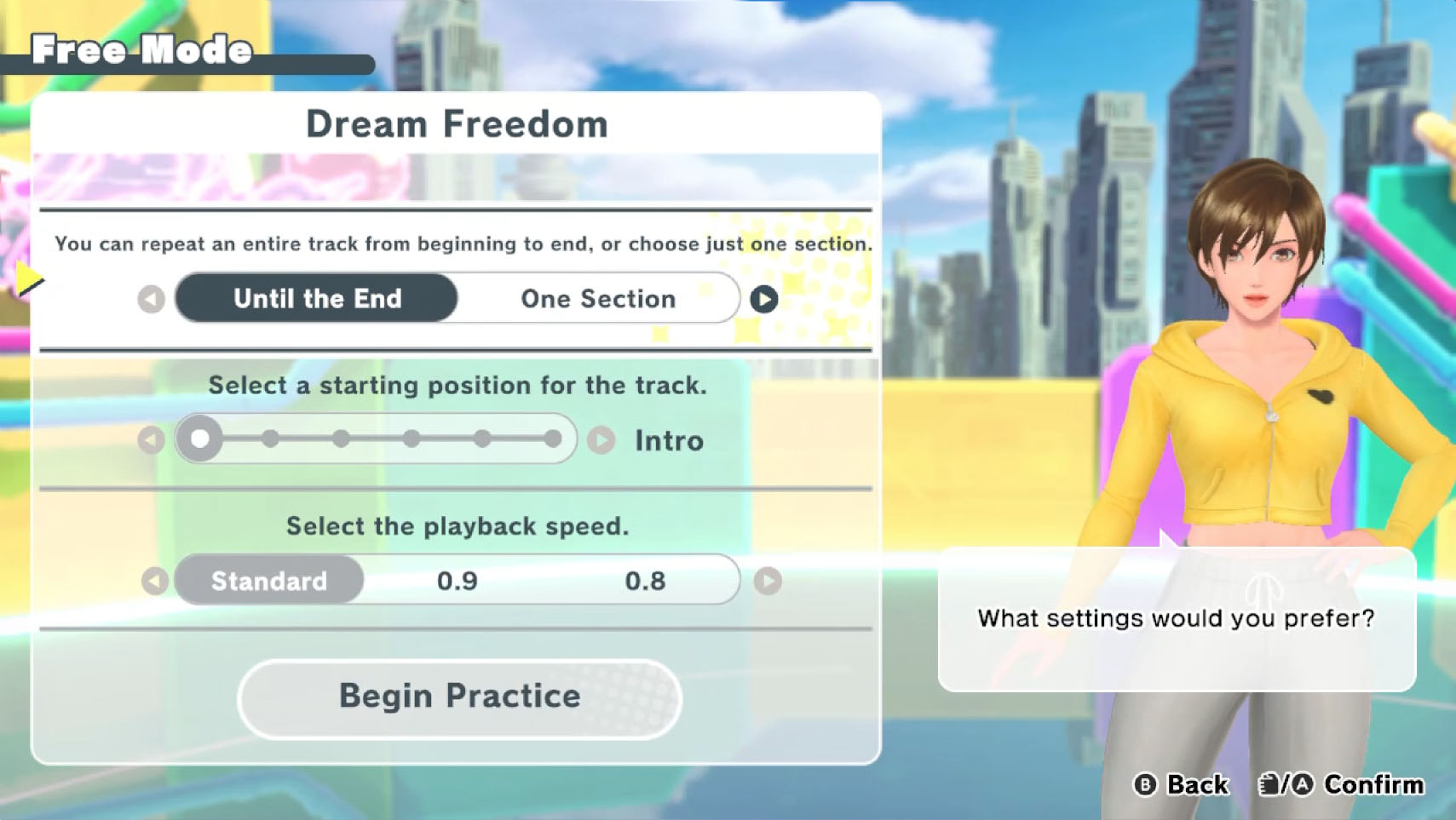 Practice can be divided into parts, and you can also change the speed of the song!